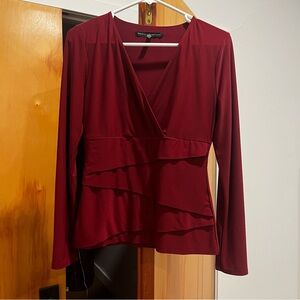 White House Black Market Deep Red Layered Blouse